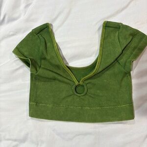 Aerie Olive Ribbed Crop Top with Ring Detail